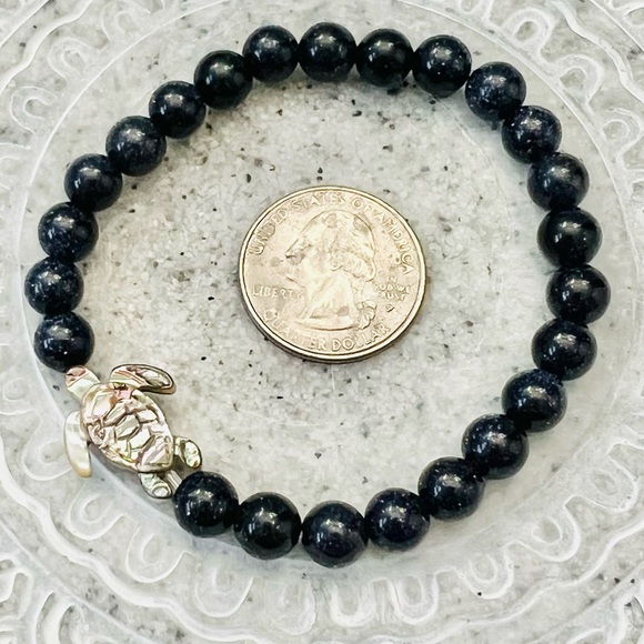 Abalone Turtle Blue Goldstone Bracelet Handmade by Wandering Bunny Shop LLC - Picture 6 of 10